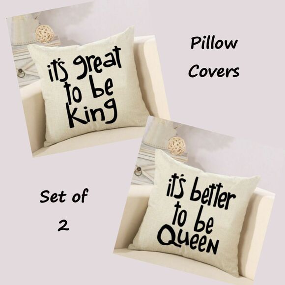 Great To Be King Better To Be Queen Pillow Covers Word Art Linen Bundle of 2 NEW - Picture 1 of 5